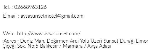 Sunset Motel telefon numaralar, faks, e-mail, posta adresi ve iletiim bilgileri